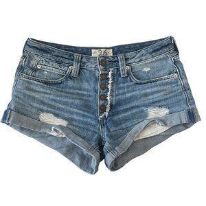 We The Free Romeo Rolled Cut Off Denim Shorts Size 26 Distressed Blue Button Fly